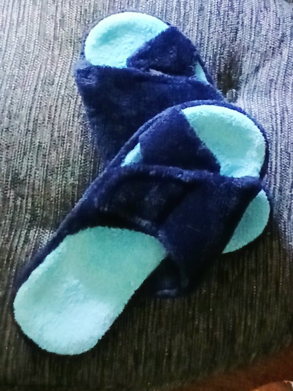 Blue Two Tone Velcro Slippers NWOT
